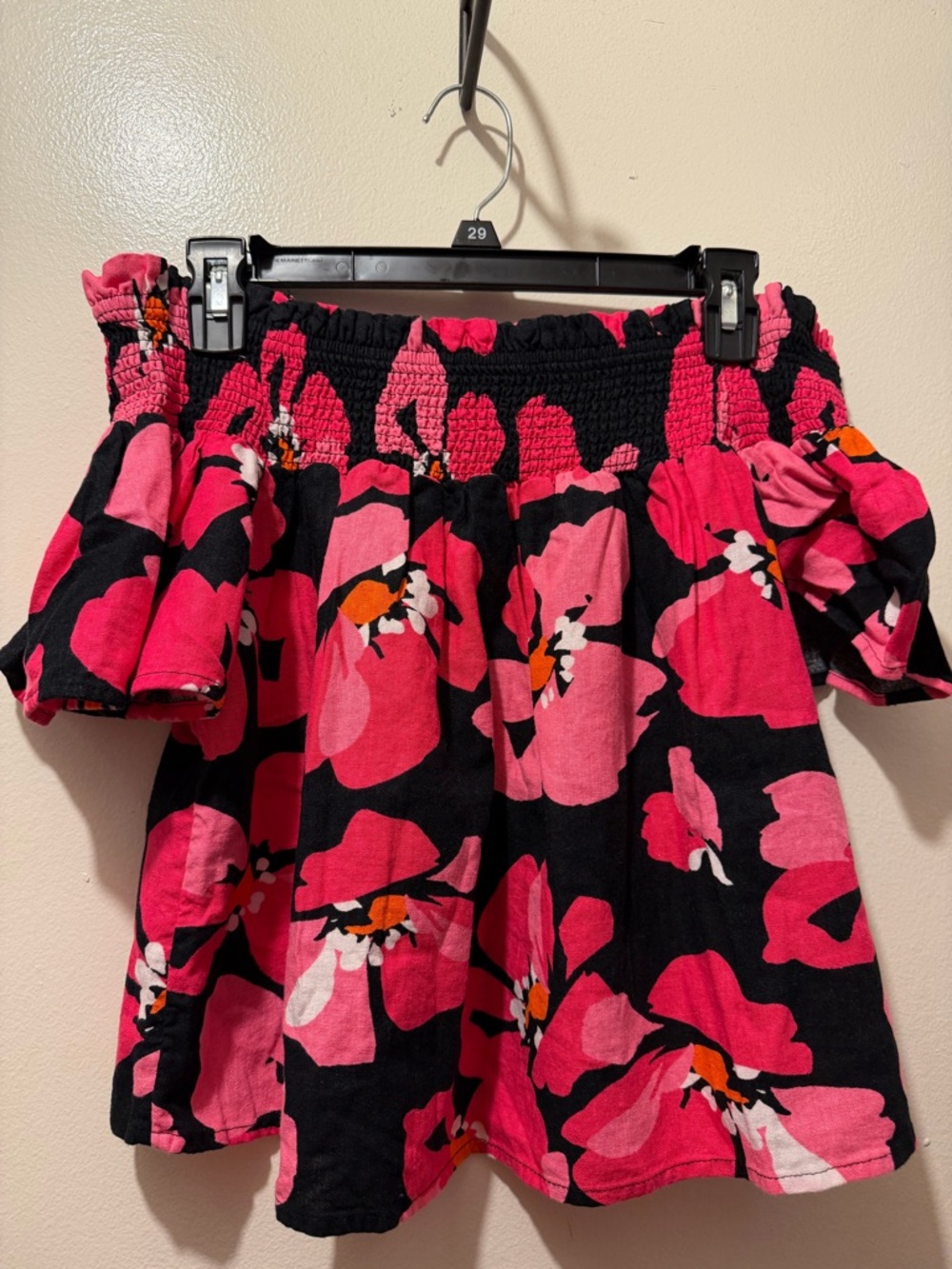 Who What Wear Black Top with Pink & Orange Floral Print